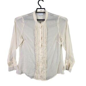 Womens Soft Surroundings Sheer Ivory Blouse Button-Front Long Sleeve Size L